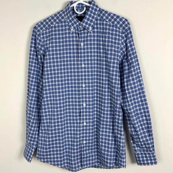 Ermenegildo Zegna Blue Plaid Button Down Collared Shirt Mens Size Small Cotton S - Picture 1 of 16